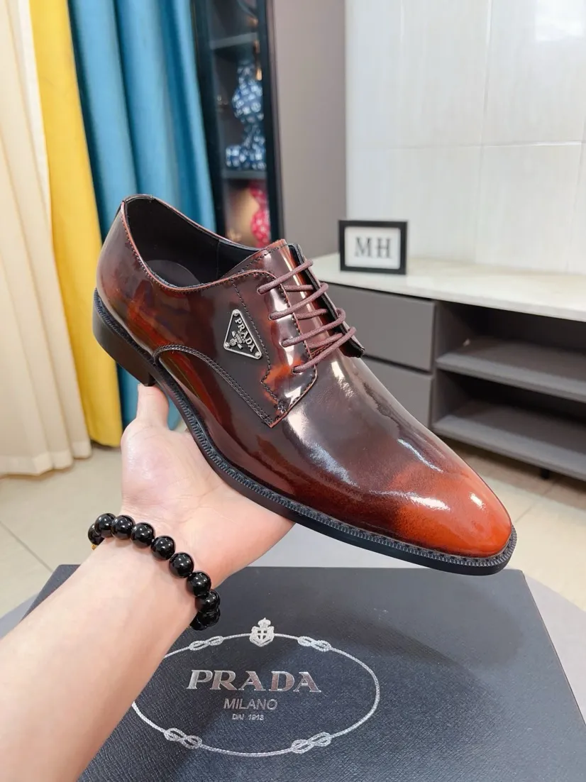 Men's shoes 💰560🌹🌹[Prada leather shoes] Top purchasing agency Original imported Italian custom-made cowhide leather surface, ➕Fully imported water-dyed breathable cowhide lining, original factory special molded sole, super comfortable, size: 38-44
